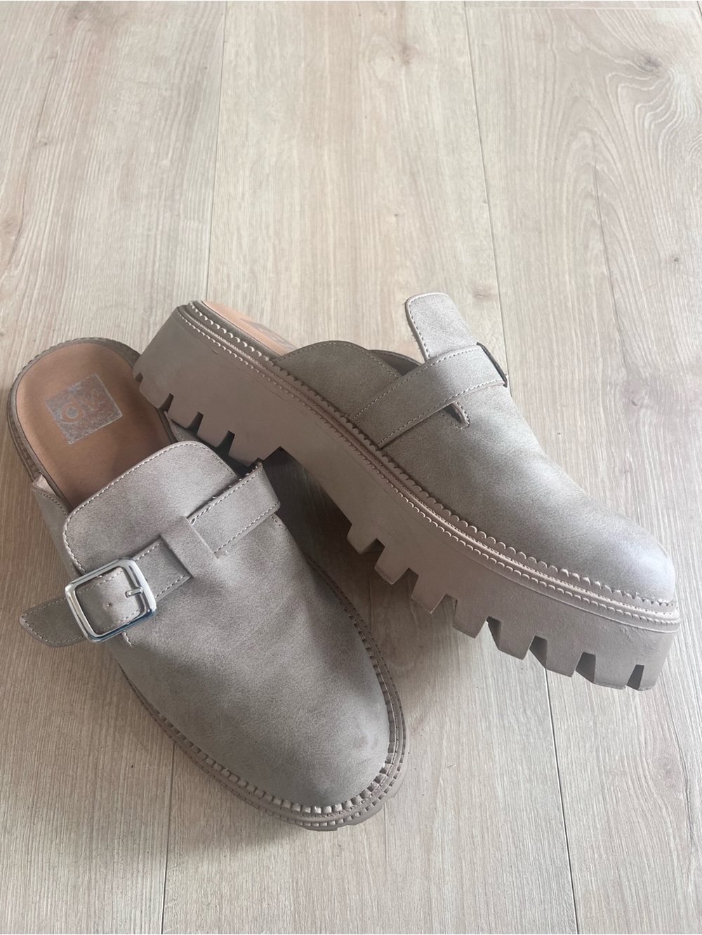 DV by Dolce Vita Taupe Suede Lug-Sole Mule Loafers with Buckle